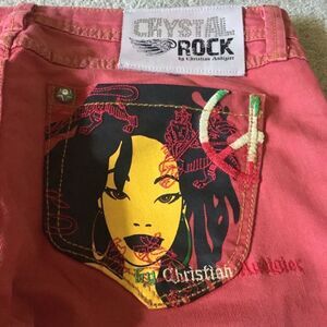 Vtg. Y2k CRYSTAL ROCK by Christian Audigier Denim Jeans Embroidery size 31